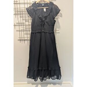 Old Navy Black Maxi Dress Smocked Waist Ruffle Hem Flutter Sleeve Women's Sz M